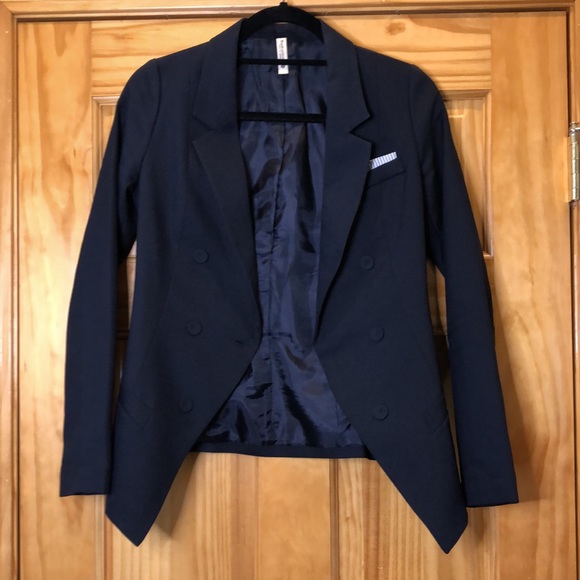 Navy Blue White Pinstripe Accent Blazer - Picture 6 of 8